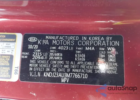 2021 Kia Soul S z USA, uszkodzony, nr VIN KNDJ23AU3M7766710